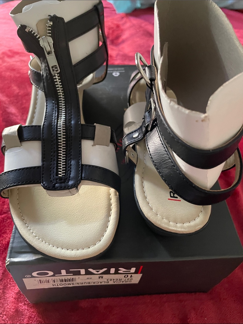 Rialto Black and White Zip-Strap women Sandals